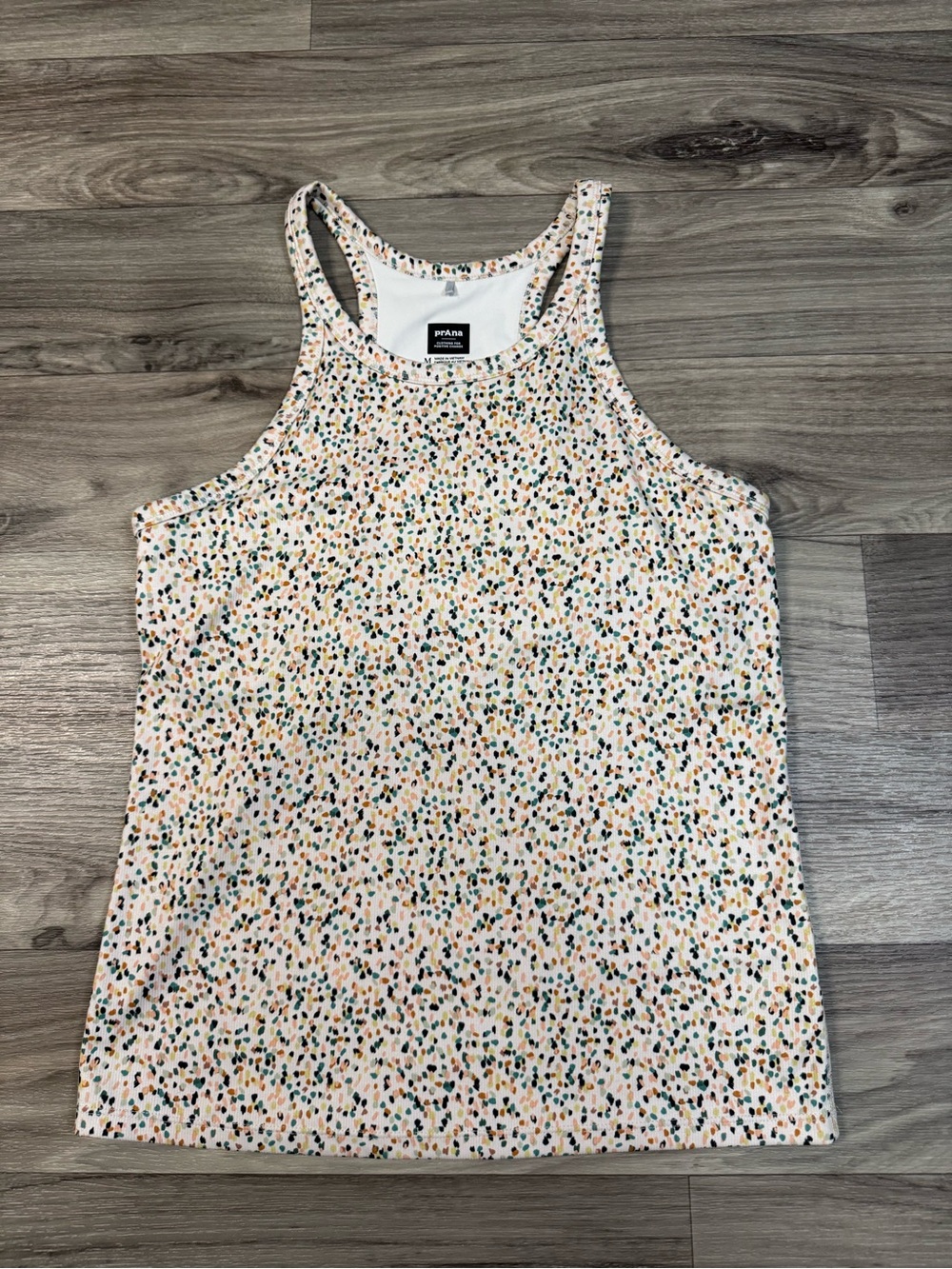 Prana Specked Racerback Tank Top with Built in Shelf Bra Size Medium